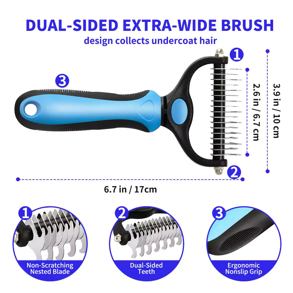 Dual-sided extra-wide deshedding brush