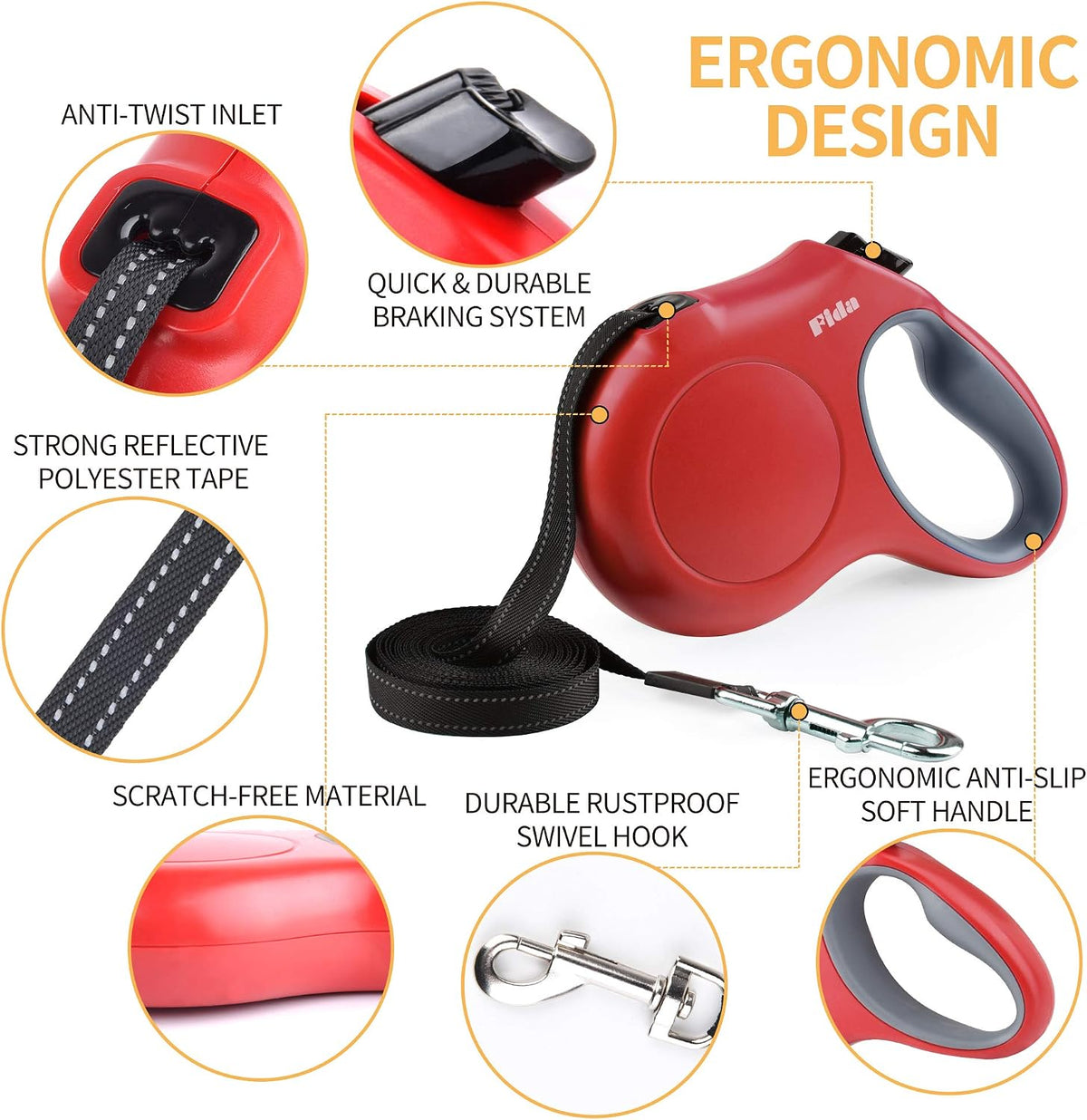 Dog leash with reflective strip