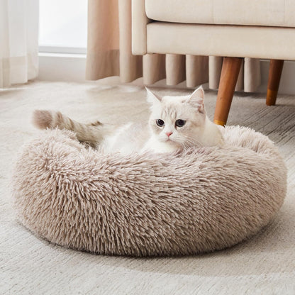 Round soft-fur bed for pets