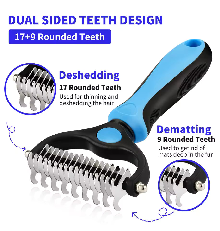 Dual-sided deshedding and dematting teeth design