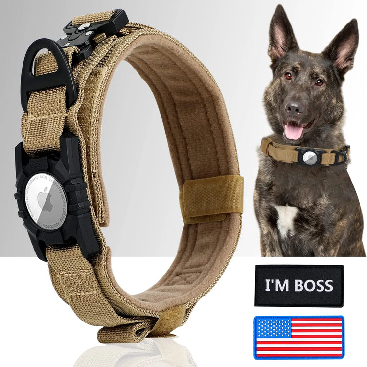 Tactical dog collar with AirTag holder – Main view